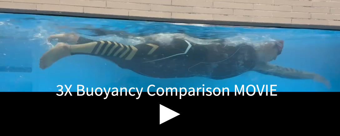 3X-SPORTS トライアスロン ウェットスーツ 浮力・スピード比較検証動画。他社製品と比較し、下半身が沈まない圧倒的な浮力差と推進力を実証